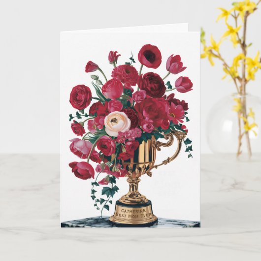 Happy Moederdag Red Flowers Trophy  Kaart (Gele Bloem)