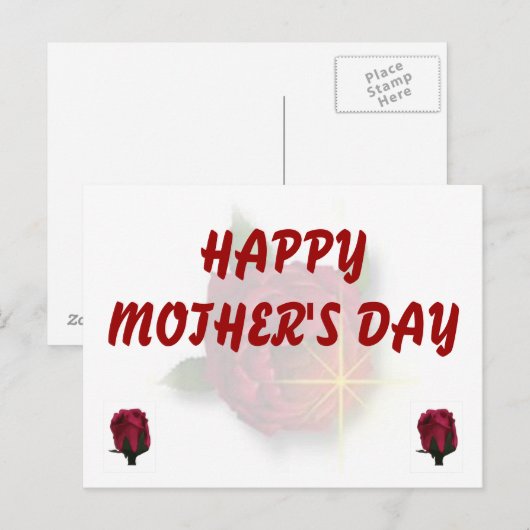 Happy Moederdag Red Rose Briefkaart (Voorkant / Achterkant)