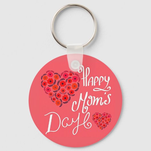 Happy Moederdag Red Roses Love Heart Typografie Sleutelhanger (Voorkant)