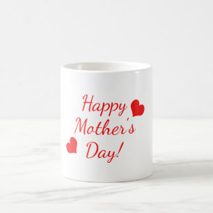 Happy Moederdag red tekst met twee rode harten Koffiemok