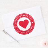 Happy Moederdag Red White Heart Chic Fun Unique Ronde Sticker (Envelop)