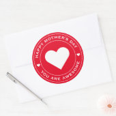 Happy Moederdag Red White Heart Fun Unique Chic Ronde Sticker (Envelop)