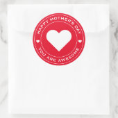 Happy Moederdag Red White Heart Fun Unique Chic Ronde Sticker (Tas)