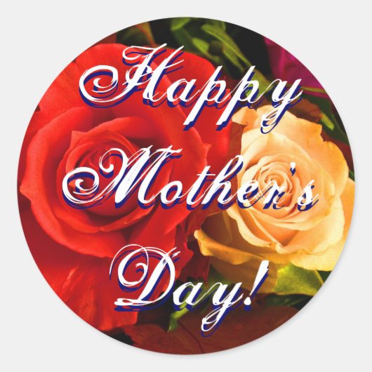 Happy Moederdag Red Yellow Rose Ronde Sticker (Voorkant)