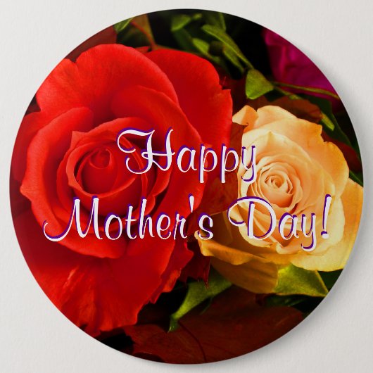 Happy Moederdag Red Yellow Roses Ronde Button 6,0 Cm (Voorkant)