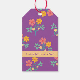 Happy Moederdag Retro Daisy Bouquet in Paars Cadeaulabel