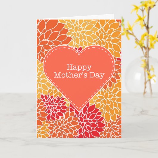 Happy Moederdag rood en oranje floreel Kaart (Gele Bloem)