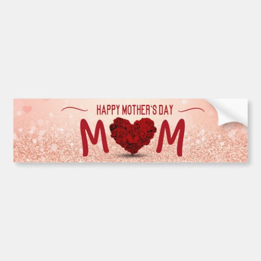Happy Moederdag Roos Heart Bouquet Bumpersticker (Voorkant)