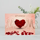 Happy Moederdag Roos Heart Bouquet Folie Feestdagenkaart (Staand Voorkant)