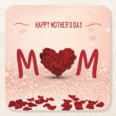 Happy Moederdag Roos Heart Bouquet Kartonnen Onderzetters (Voorkant)