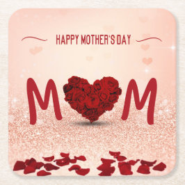 Happy Moederdag Roos Heart Bouquet Kartonnen Onderzetters