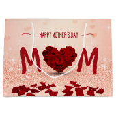 Happy Moederdag Roos Heart Bouquet Large Cadeautasje (Voorkant)