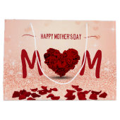 Happy Moederdag Roos Heart Bouquet Large Cadeautasje (Achterkant)