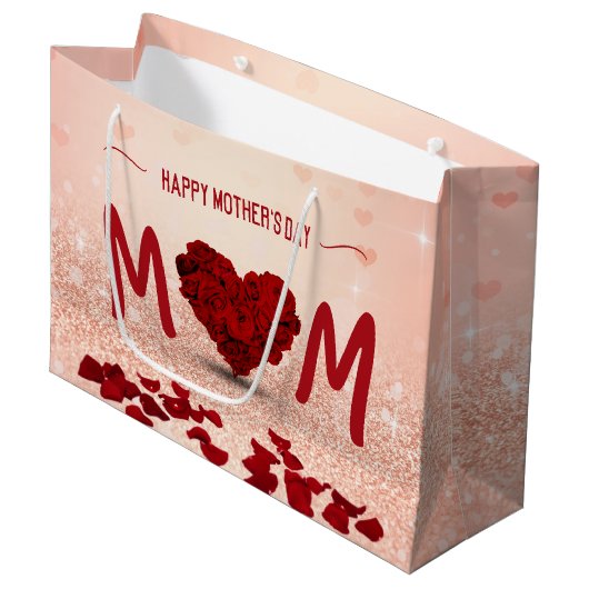 Happy Moederdag Roos Heart Bouquet Large Cadeautasje (Voorkant Gekanteld)