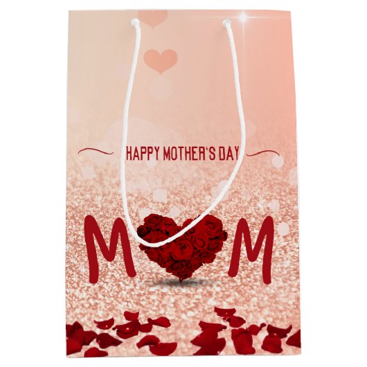 Happy Moederdag Roos Heart Bouquet Medium Cadeauzakje (Voorkant)