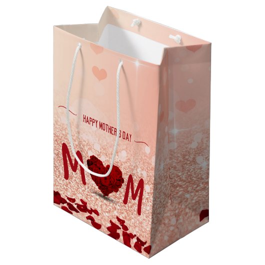 Happy Moederdag Roos Heart Bouquet Medium Cadeauzakje (Voorkant Gekanteld)