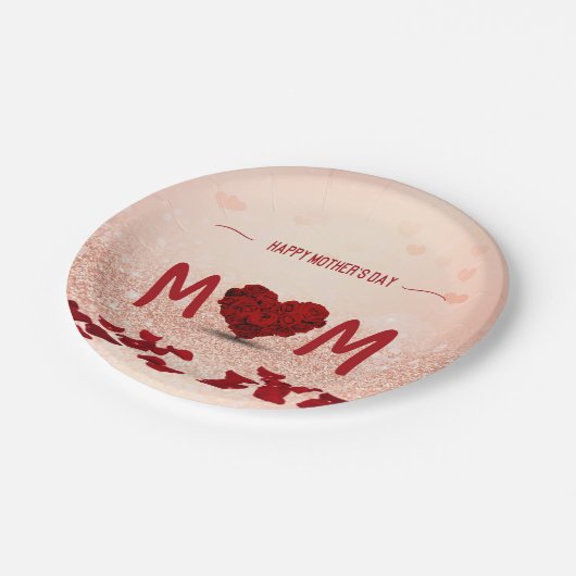 Happy Moederdag Roos Heart Bouquet Papieren Bordje (Gekanteld)