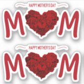 Happy Moederdag Roos Heart Bouquet Sticker (Voorkant)
