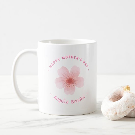 Happy Moederdag roze bloem wit Koffiemok (Met donut)