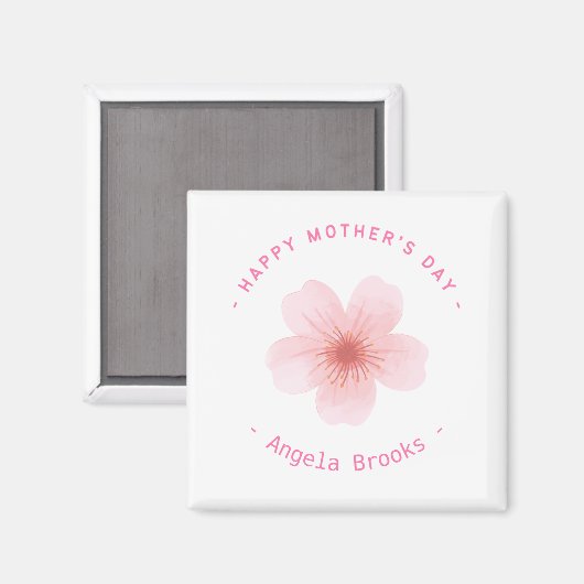 Happy Moederdag roze bloem wit Magneet (Voorkant / Achterkant)