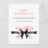 Happy Moederdag Roze Bloemen Zwart Bow Beste Mama Feestdagenkaart (Voorkant)