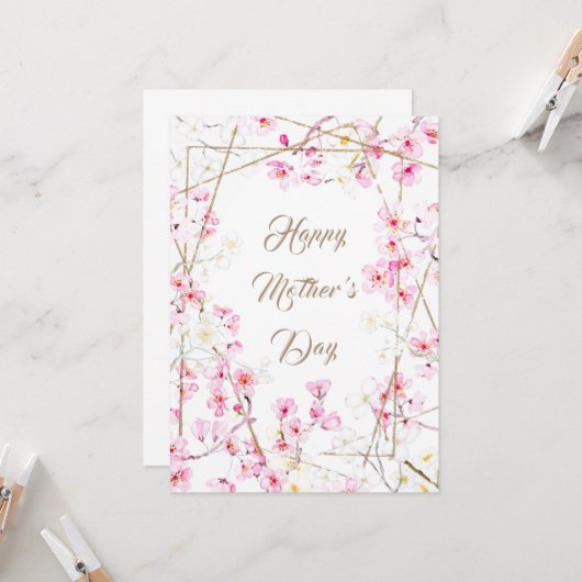 happy moederdag roze cherry blossom card kaart (Voorkant / Achterkant in situ)