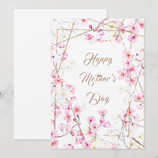 happy moederdag roze cherry blossom card kaart (Voorkant / Achterkant)