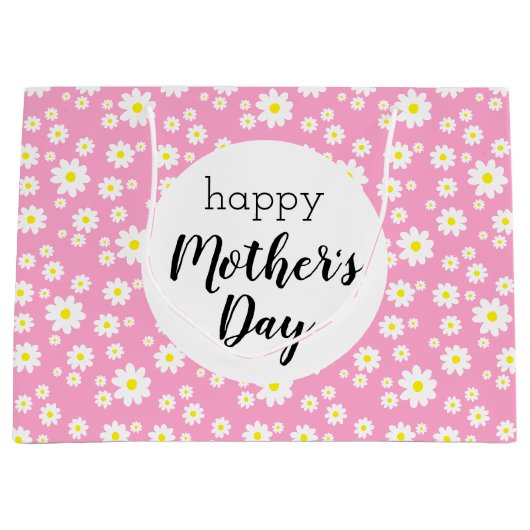 Happy Moederdag roze Daisy Flower Pattern Groot Cadeauzakje (Voorkant)