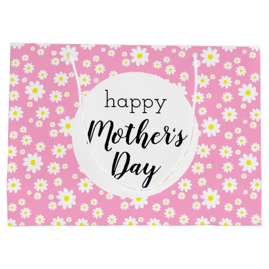 Happy Moederdag roze Daisy Flower Pattern Groot Cadeauzakje (Achterkant)