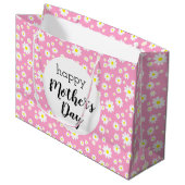 Happy Moederdag roze Daisy Flower Pattern Groot Cadeauzakje (Voorkant Gekanteld)
