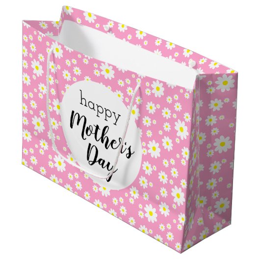 Happy Moederdag roze Daisy Flower Pattern Groot Cadeauzakje (Voorkant Gekanteld)