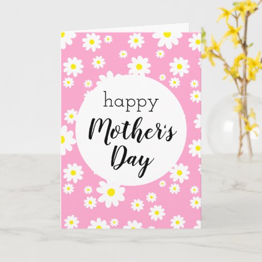 Happy Moederdag Roze Daisy Flower Pattern Kaart (Gele Bloem)