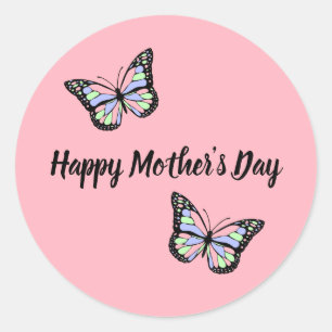 Happy Moederdag Roze en Black Butterflies Ronde Sticker