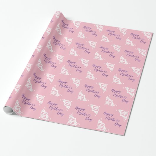Happy Moederdag Roze en Paarse Patroon Cadeaupapier (Uitgerold)