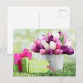 Happy Moederdag Roze en Paarse Tulips Briefkaart (Voorkant / Achterkant)