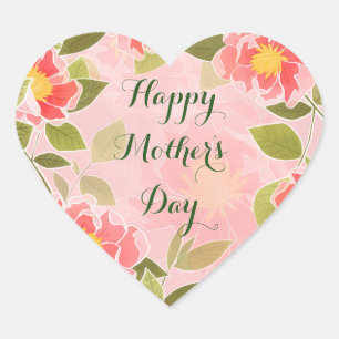 Happy Moederdag, roze floral design, Hart Sticker