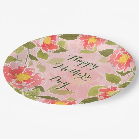 Happy Moederdag, roze floral design, Papieren Bordje (Gekanteld)