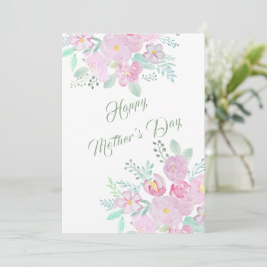 happy moederdag roze flower kaart (Staand voorkant)