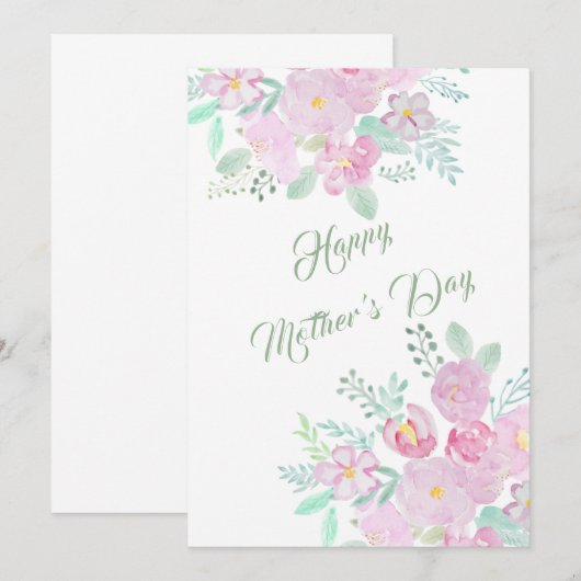 happy moederdag roze flower kaart (Voorkant / Achterkant)