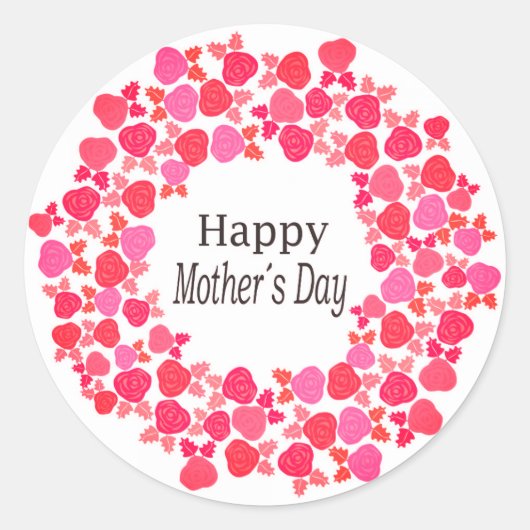 Happy Moederdag roze Flowers Design Ronde Sticker (Voorkant)