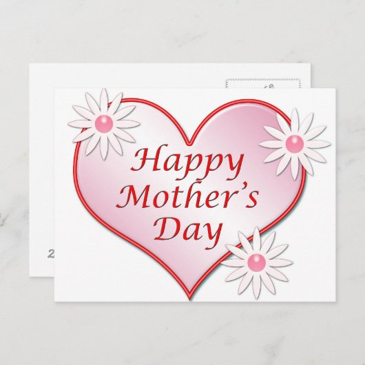 Happy Moederdag roze hart Briefkaart (Voorkant / Achterkant)