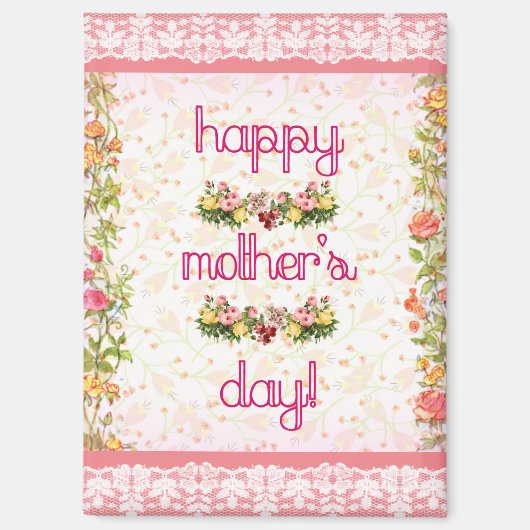 Happy Moederdag Roze Kant Stijl Magneet (Voorkant)