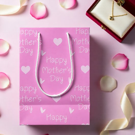 Happy Moederdag roze script Medium Cadeauzakje