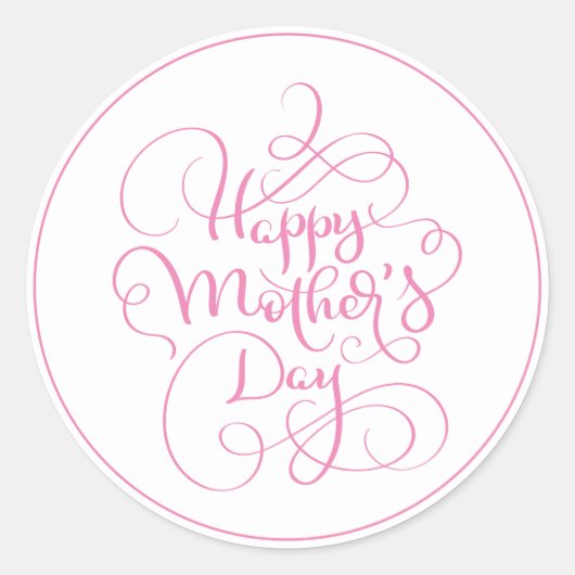 Happy Moederdag roze script Ronde Sticker (Voorkant)