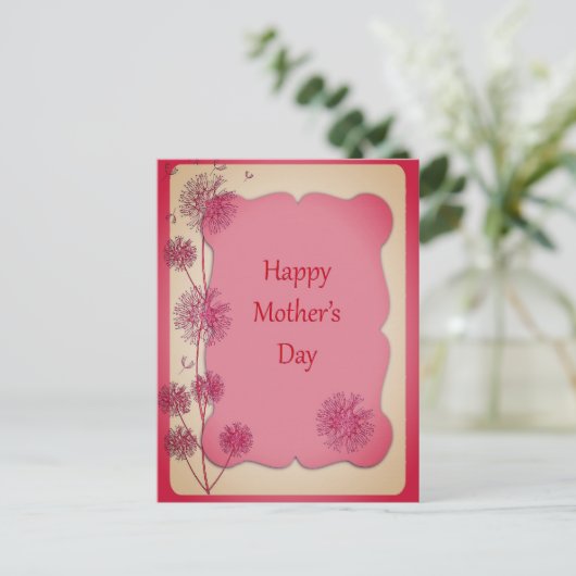 Happy Moederdag roze sierstrim en Dandelion Seeds Briefkaart (Staand voorkant)
