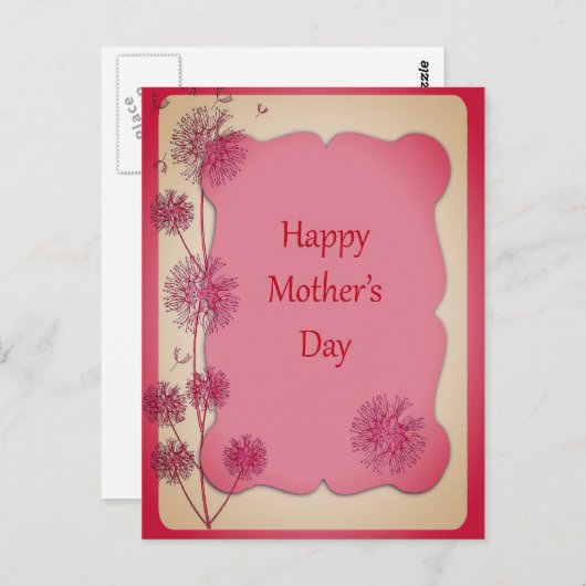 Happy Moederdag roze sierstrim en Dandelion Seeds Briefkaart (Voorkant / Achterkant)