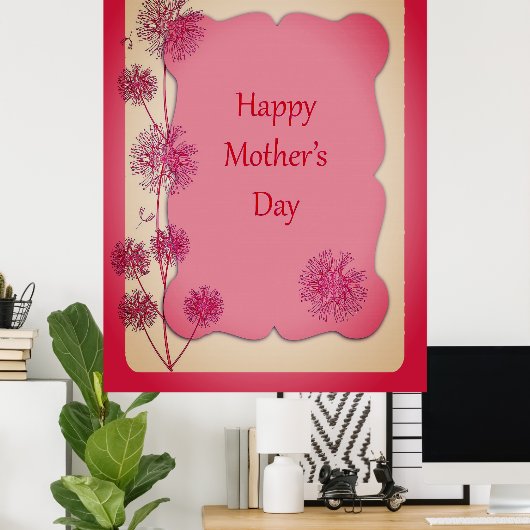Happy Moederdag roze sierstrim en Dandelion Seeds Poster (Thuiskantoor)