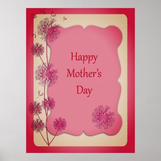 Happy Moederdag roze sierstrim en Dandelion Seeds Poster (Voorkant)