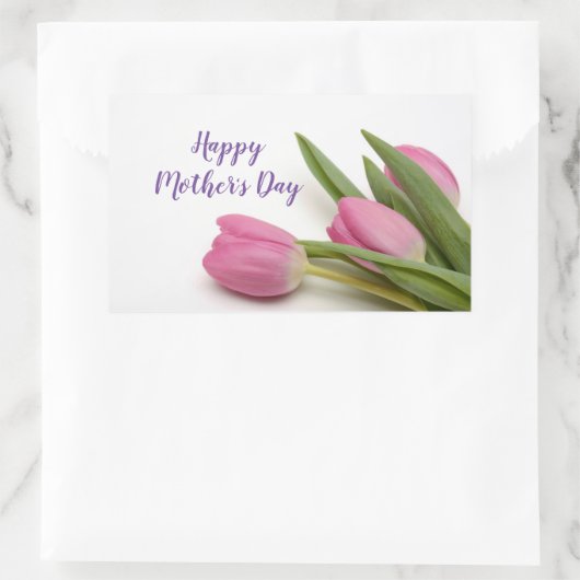 Happy Moederdag roze Tulips Rechthoekige Sticker (Tas)