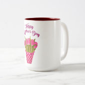 Happy Moederdag roze Tulips Tweekleurige Koffiemok (Voorkant rechts)